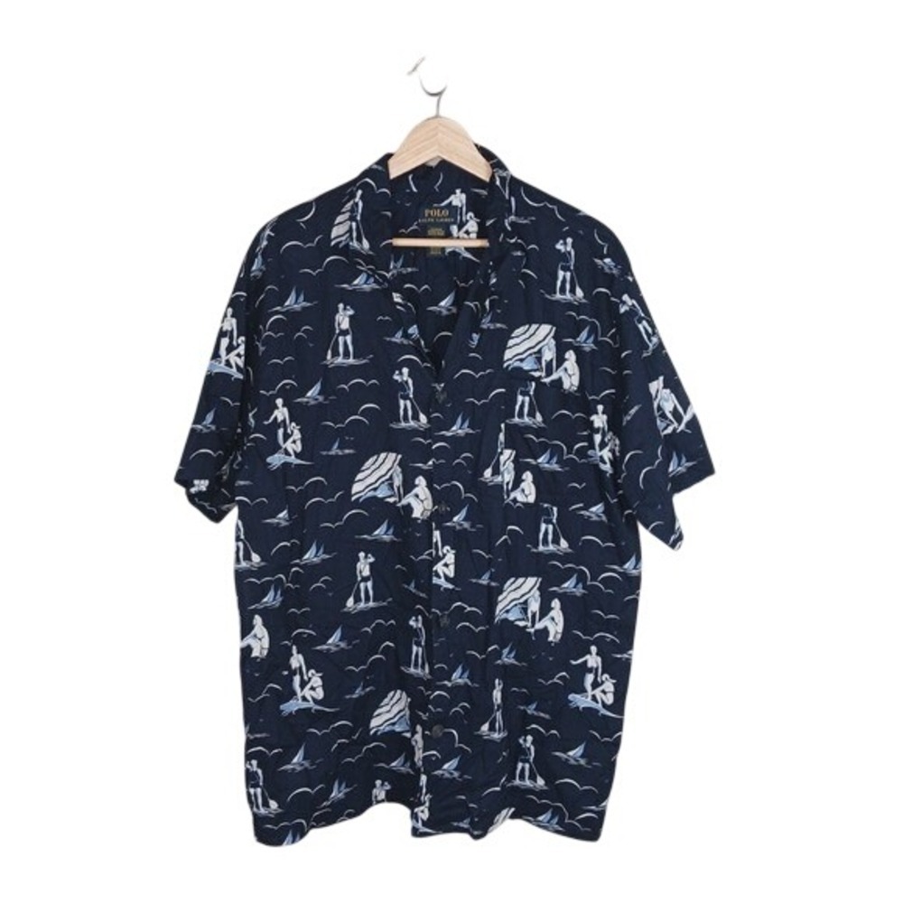 Polo Ralph Lauren Mens Pajama Set L Beach Print Shirt Shorts Loungewear